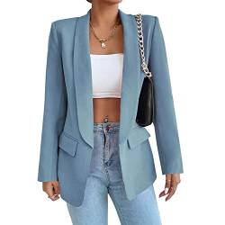 Damen Blazer Langer Casual Open Front Blazer Arbeit Büro Jacken mit Taschen Hellblau XS von ALSOGO