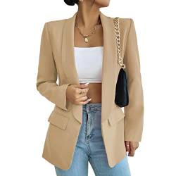 Damen Blazer Langer Casual Open Front Blazer Arbeit Büro Jacken mit Taschen Khaki XL von ALSOGO