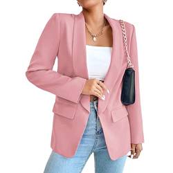 Damen Blazer Langer Casual Open Front Blazer Arbeit Büro Jacken mit Taschen Rosa XS von ALSOGO