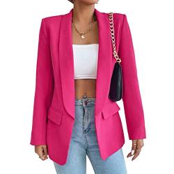 Damen Blazer Langer Casual Open Front Blazer Arbeit Büro Jacken mit Taschen Rose XS von ALSOGO