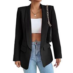 Damen Blazer Langer Casual Open Front Blazer Arbeit Büro Jacken mit Taschen Schwarz L von ALSOGO