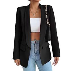 Damen Blazer Langer Casual Open Front Blazer Arbeit Büro Jacken mit Taschen Schwarz XL von ALSOGO