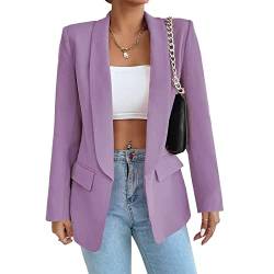 Damen Blazer Langer Casual Open Front Blazer Arbeit Büro Jacken mit Taschen Violett M von ALSOGO