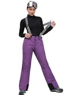 Skihose Damen Wasserdichte Professionelle Schneehose Winddichte Hosenträgerhose Winter Outdoor Regenhose Warme Wanderhose Snowboard Softshellhose mit abnehmbaren Trägern Overall & Schneefang Purple XL von ALSOGO