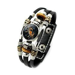 12 Constellation Leuchtendes Armband - Männer Frauen Paare Geburtstagsgeschenk Retro Punk Leder Perlen Sternzeichen Armreif,Charm Chic Schmuck Zeit Edelstein Armband Freundschaft Geschenke,Krebs von ALTCIRNMD