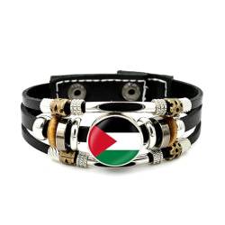 Armband Mit Der Flagge Des Staates Palästina – Glas-Edelstein-Wappen,Mehrschichtiges Pu-Lederarmband,Glasknopf-Schmuck Mit Palästina-Flagge,Verstellbarer Unisex-Patriot-Souvenir-Schmuck,Stil,B von ALTCIRNMD