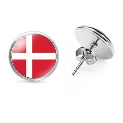 Europäische Einfache Weiße Kreuz Dänemark Flagge Ohrstecker,Runde Piercing Ohrstecker Mode Party Damen Dekorationen Hochzeit Party Schmuck Geschenk Jahrestag Geburtstag,Bild,12Mm von ALTCIRNMD