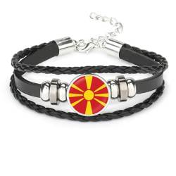 Flaggen-Armbänder Der Republik Nordmazedonien Für Herren – Flaggen-Armband,Punk-Glas-Cabochon-Druckknopf-Charm-Schmuck,Armbänder Aus Schwarzem Lederstoff Für Damen Und Herren,Patriot-Souveni von ALTCIRNMD