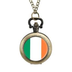 Mechanische Retro-/Vintage-Taschenuhr,Frisches Streifen-Design Mit Der Flagge Der Republik Irland,Runde Anhänger-Halskette Für Männer Und Frauen – Geschenk Zum Geburtstag,Jahrestag,Weihnachte von ALTCIRNMD