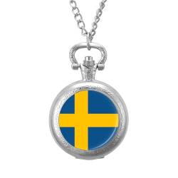 Mechanische Taschenuhr Im Retro-/Vintage-Stil,Gelbe Streifen,Schweden-Flagge,Runde Halskette Mit Anhänger Für Männer Und Frauen – Geschenk Zum Geburtstag,Jahrestag,Weihnachten,Vatertag,Silber von ALTCIRNMD