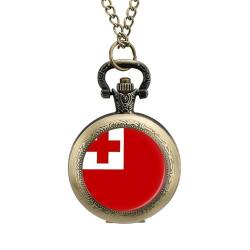 Mechanische Taschenuhr Im Retro-/Vintage-Stil,Leuchtend Rotes Kreuz Mit Tonga-Flagge,Runde Halskette Mit Anhänger Für Männer Und Frauen – Geschenk Zum Geburtstag,Jahrestag,Weihnachten,Vaterta von ALTCIRNMD