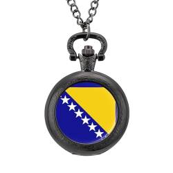 Mechanische Taschenuhr Im Retro-/Vintage-Stil,Minimalistisches Sternen-Design Mit Flagge Von Bosnien Und Herzegowina,Runde Halskette Mit Anhänger Für Männer Und Frauen – Geschenk Zum Geburtst von ALTCIRNMD