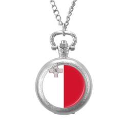 Mechanische Taschenuhr Im Retro-/Vintage-Stil,Rotes Und Weißes Kreuzmuster Mit Malta-Flagge,Runde Halskette Mit Anhänger Für Männer Und Frauen – Geschenk Zum Geburtstag,Jahrestag,Weihnachten von ALTCIRNMD