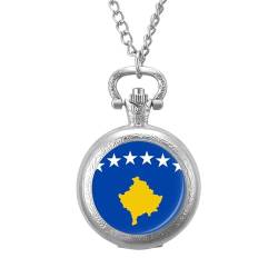 Mechanische Taschenuhr Im Retro-/Vintage-Stil,Schlichtes Design Mit Weißen Sternen,Kosovo-Flagge,Runde Anhänger-Halskette Für Männer Und Frauen – Geschenk Zum Geburtstag,Jahrestag,Weihnachte von ALTCIRNMD