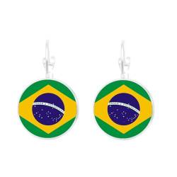 Ohrringe Mit Brasilien-Flagge Für Damen – Modische Runde Form Brasilianischer Hakenohrringe,Kreative Hip-Hop-Land-Ohrstecker,Patriotisches Geschenk Für Mädchen,2,8 Cm X 1,5 Cm von ALTCIRNMD