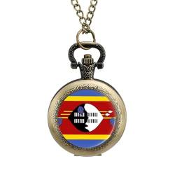 Retro/Vintage Mechanische Taschenuhr,Abstraktes Schwarz-Weiß-Muster,Swasiland-Flagge,Runde Halskette Mit Anhänger Für Herren Und Damen – Geschenk Zum Geburtstag,Jahrestag,Weihnachten,Vatertag von ALTCIRNMD