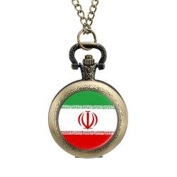 Retro/Vintage Mechanische Taschenuhr,Personalisierte Rote Und Grüne Muster,Flaggendesign Der Islamischen Republik Iran,Runde Halskette Mit Anhänger Für Männer Und Frauen – Geschenk Zum Gebur von ALTCIRNMD