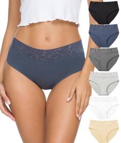 ALTHEANRAY Unterhosen Damen Baumwolle unterwäsche Frauen Slips Damen Spitze Hipster Atmungsaktiv Damen-Unterhosen Mehrpack Weiche Stretch Bequeme 6er Pack(EU3020S-BlackWhiteblue) von ALTHEANRAY