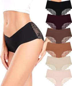 ALTHEANRAY Unterhosen Damen Sexy Unterwäsche Frauen Nahtlose Slips Seamless V Taille Spitzen Hipster Unterhosen Mehrpack 6er Pack XS-XL（836M-Multi Color） von ALTHEANRAY