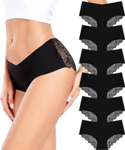 ALTHEANRAY Unterhosen Damen Sexy Unterwäsche Frauen Nahtlose Slips Seamless V Taille Spitzen Hipster Unterhosen Mehrpack 6er Pack XS-XL（836XS-Black） von ALTHEANRAY