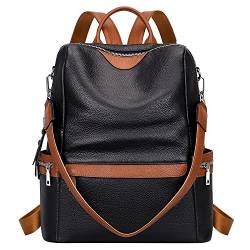 ALTOSY Elegant Damen Echtleder Rucksack Mode Schultertasche Convertible All in One Rucksackhandtasche (S80 Schwarz/Braun) von ALTOSY