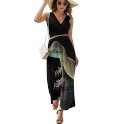 ALTQPG Eidechse Damen Ärmelloses Maxikleid Lang Kleid V-Ausschnitt Strandkleid Freizeitkleid von ALTQPG
