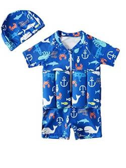 ALUCIC Baby Jungen Mädchen Badeanzug mit Schwimmhilfe Sonnenschutz Schwimmend Bademode Kinder Bojen-Badeanzug mit Auftrieb Schwimmkraft Badebekleidung(Blau, 100cm) von ALUCIC