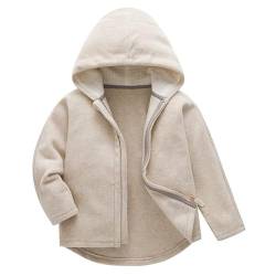 ALUCIC Baby Jungen Mädchen Fleecejacken mit Kapuze Kinder Mäntel Oberbekleidung Reißverschluss Jacke für Frühling Herbst (Beige, 122/128) von ALUCIC