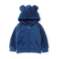 ALUCIC Baby Jungen Mädchen Fleecejacken mit Kapuze Kinder Mäntel Oberbekleidung Reißverschluss Jacke für Frühling Herbst Graublau 86/98 von ALUCIC