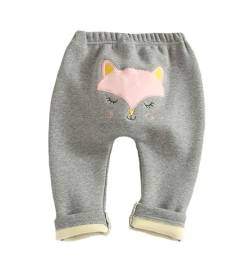 ALUCIC Baby Mädchen Warme Lange Pants Fleece Thermohose Fuchsmuster Fleece-Leggings Herbst Winter Hose(Grau, 68-74) von ALUCIC