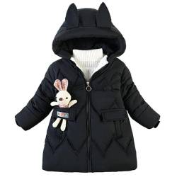 ALUCIC Baby Mädchen Winterjacke Fleece Warmer Herbst Winter Mäntel Kapuzemantel Baumwollmantel (Swcharz, 104-110) von ALUCIC