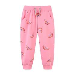 ALUCIC Kinder Mädchen Hosen Baumwolle Jogginghose Baby Sweathose Sporthose Frühling Herbst Pants(Rosa-Regenbogen, 110-116) von ALUCIC