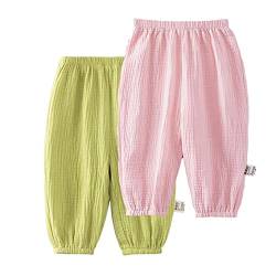 Baby leichte Lange Hose Anti-Moskito Bloomers Baumwolle Klimahose Jungen Mädchen Sommerhose 2er Pack(Grün-Rosa, 80-86) von ALUCIC