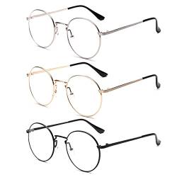 ALWAYSUV Metall Frame Retro Glasrahmen-Ebenenspiegel Dekobrille Klassisches Rund Rahmen Glasses Klare Linse Brille (Set1) von ALWAYSUV