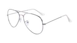 ALWAYSUV klassische Brille Metallgestell Brillenfassung Vintage Brille Dekobrillen (Silber) von ALWAYSUV