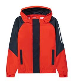 ALXHUTE Kinder Regenjacke Jungen Mädchen Jacke Frühling Übergangsjacke Wasserdicht Windjacke mit abnehmbarer Kapuze Rot DE: 110-116 (Herstellergröße 110) von ALXHUTE