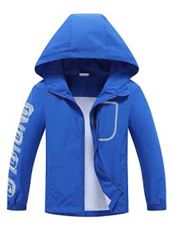 ALXHUTE Kinder Regenjacke Wassersäule Jungen Mädchen Übergangsjacke Frühling Jacke Funktionsjacke mit Kapuze Blau DE: 110-116 (Herstellergröße 110) von ALXHUTE