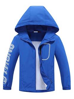 ALXHUTE Kinder Regenjacke Wassersäule Jungen Mädchen Übergangsjacke Frühling Jacke Funktionsjacke mit Kapuze Blau DE: 152-158 (Herstellergröße 150) von ALXHUTE