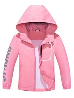 ALXHUTE Kinder Regenjacke Wassersäule Jungen Mädchen Übergangsjacke Frühling Jacke Funktionsjacke mit Kapuze Rosa DE: 110-116 (Herstellergröße 110) von ALXHUTE