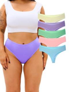 ALYA UNDERWEAR Damen-Tanga aus Baumwolle mit hoher Taille, Baumwoll-Tangas, atmungsaktive, Bequeme und Dehnbare Höschen für Frauen (5er-Pack, Multicolor-P15) von ALYA UNDERWEAR