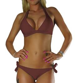 ALZORA Neckholder Damen Bikini Push Up Set Top und Hose Auswahl Farben, 10345 (XS, Braun) von ALZORA