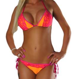 ALZORA Neckholder Damen Bikini Set Top und Hose Orange pink, 10410 (M) von ALZORA