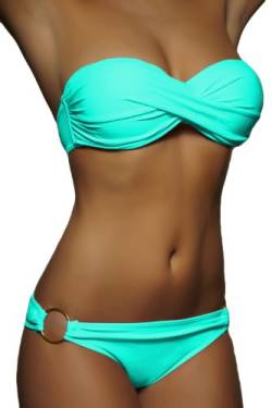 ALZORA Push Up Bandeau Twist Bikini Set Damen Pushup Badeanzug VIELE Bunte Farben und Größen Top + Hose Set, 50001 (L, A18) von ALZORA