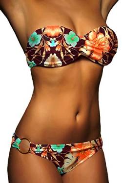 ALZORA Push Up Bandeau Twist Bikini Set Damen Pushup Badeanzug VIELE Bunte Farben und Größen Top + Hose Set, 50001 (L, A19) von ALZORA