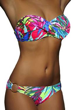 ALZORA Push Up Bandeau Twist Bikini Set Damen Pushup Badeanzug VIELE Bunte Farben und Größen Top + Hose Set, 50001 (L, A7) von ALZORA