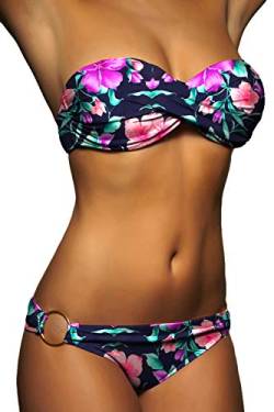 ALZORA Push Up Bandeau Twist Bikini Set Damen Pushup Badeanzug VIELE Bunte Farben und Größen Top + Hose Set, 50001 (M, A10) von ALZORA