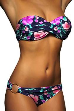 ALZORA Push Up Bandeau Twist Bikini Set Damen Pushup Badeanzug VIELE Bunte Farben und Größen Top + Hose Set, 50001 (S, A10) von ALZORA