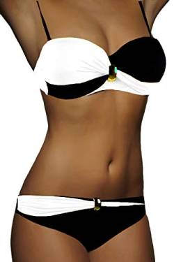 ALZORA Push Up Bandeau Twist Bikini Set Damen Pushup Badeanzug VIELE Bunte Farben und Größen Top + Hose Set, 50001 (XS, A6) von ALZORA