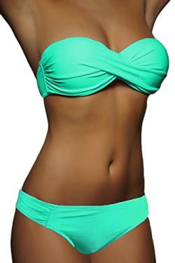 ALZORA Push Up Bandeau Twist Bikini Set Damen Pushup Badeanzug viele Bunte Farben und Größen Top + Hose Set, 50001 (S, A27) von ALZORA