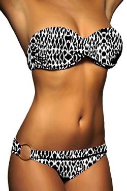 ALZORA Push Up Bandeau Twist Bikini Set Damen Pushup Badeanzug viele Bunte Farben und Größen Top + Hose Set, 50002 (S, F11) von ALZORA